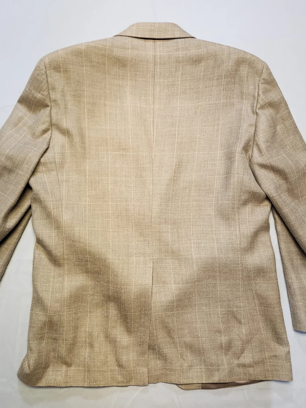 Lauren Ralph Lauren Sport Coat 42R Tan Beige Windowpane Silk Linen Wool slubby